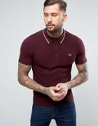 Fred Perry Slim Knitted Polo Tipped In Burgundy - Red