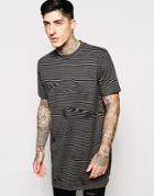 Cheap Monday T-shirt Dragged Longline Liquid Stripe Print In Gray - Gray Melange