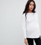 Asos Design Maternity T-shirt With Longline Sleeve In Lightweight Jersey In White