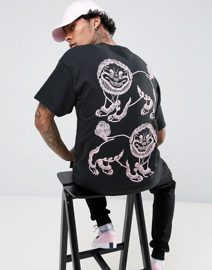 Hnr Ldn Lion Back Print T-shirt In Oversized - Black