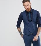 Noose & Monkey Harris Tweed Super Skinny Vest In Dogstooth - Blue