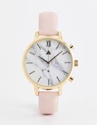 Asos Design Leather Watch With Marble Face In Pink - Pink