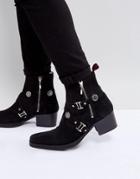 Jeffery West Manero Buckle Boots In Black Suede - Black