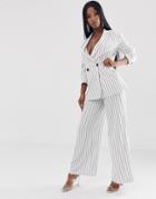 Asos Design White Pinstripe Wide Leg Suit Pants-multi