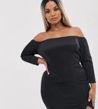 Asos Design Curve Bardot Long Sleeve Mini Dress-black