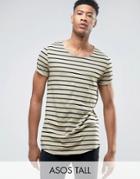 Asos Tall Longline Striped T-shirt With Curved Hem And Roll Sleeve - G