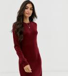 Brave Soul Petite Grungy Round Neck Sweater Dress - Red