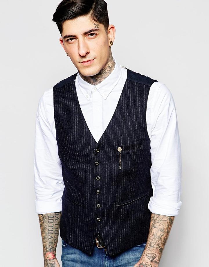 Sisley Vest With Stripes - Navy