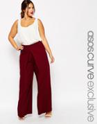 Asos Curve Wide Leg Pant With Origami Pleat - Berry