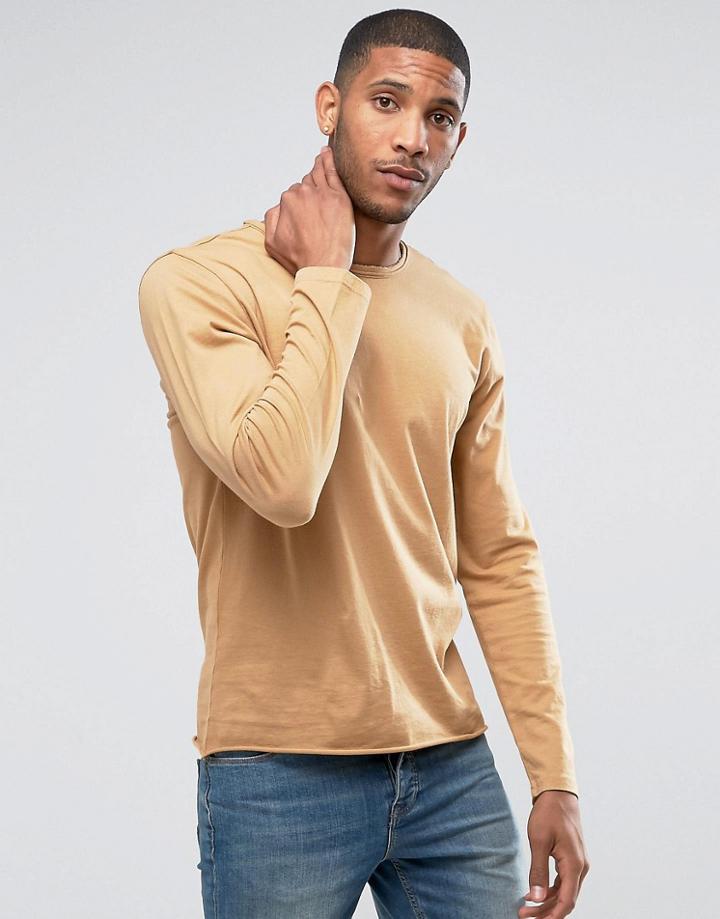 Another Influence Basic Raw Edge Long Sleeve Top - Tan