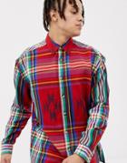 Asos Design Oversized Geo-tribal Check Shirt In Red - Red