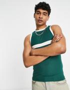 Asos Design Skinny Tank Top In Green With Sports Stripe