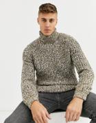 Asos Design Heavyweight Fisherman Rib Roll Neck Sweater In Oatmeal-beige