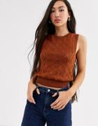 Monki Pointelle Knit Tank In Brown