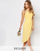 Tfnc Wedding Wrap Embellished Midi Dress - Pastel Yellow