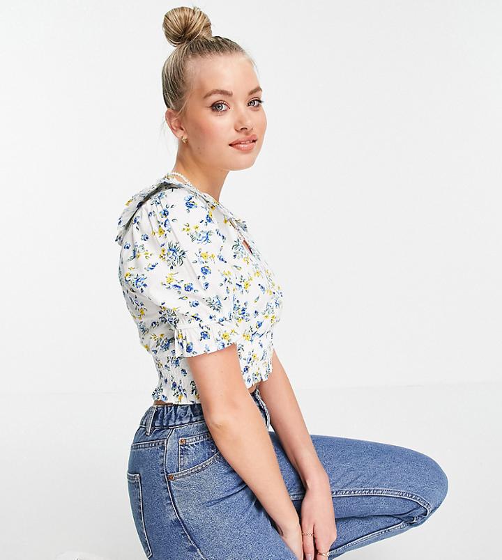 Influence Tall Blouse With Shirred Sleeves In Ditsy Floral-multi
