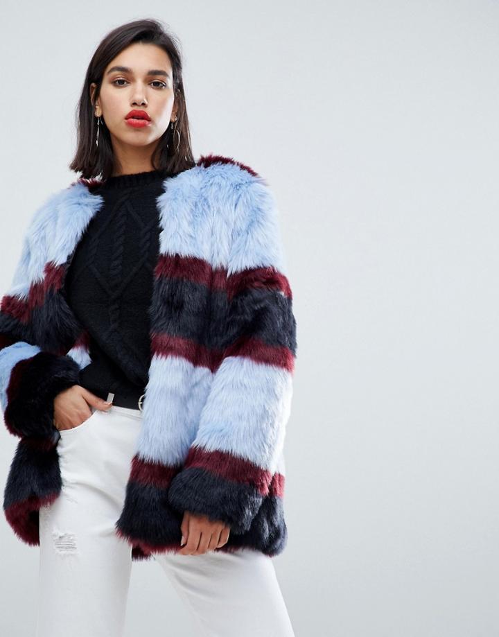 Y.a.s Stripe Faux Fur Coat - Multi