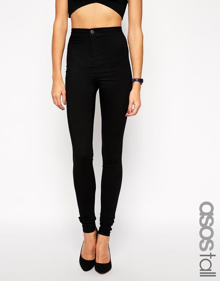 Asos Tall Longer Length Rivington High Waist Denim Jeggings In Clean Black - Black