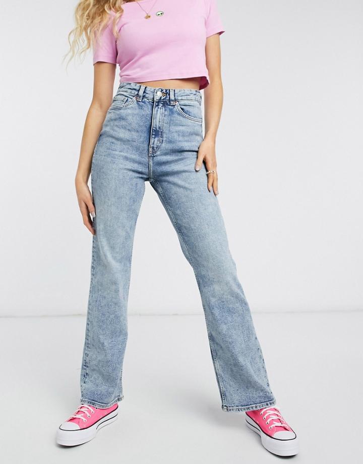 Monki Kaori Cotton Flared Jeans In Vintage Blue - Mblue-blues