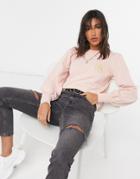 River Island Puff Sleeve Emblem Sweatshirt In Pink