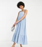 Asos Design Tall Soft Denim Smock Midi Dress In Lightwash-blue