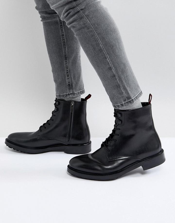 Hugo By Hugo Boss Defend Calf Leather Fur Lined Boots In Black - Black