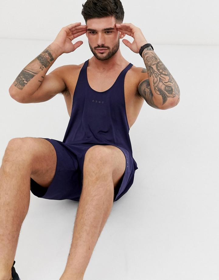 Asos 4505 Training Stringer Tank With Racer Back In Navy
