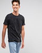 Jack & Jones T-shirt With Tonal Raised All Over Print - Black