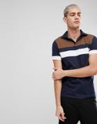 Asos Polo Shirt With Retro Color Block Yoke And Revere Collar - Navy