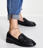 Asos Design Wide Fit Mighty Quilted Padded Flat Loafers In Black