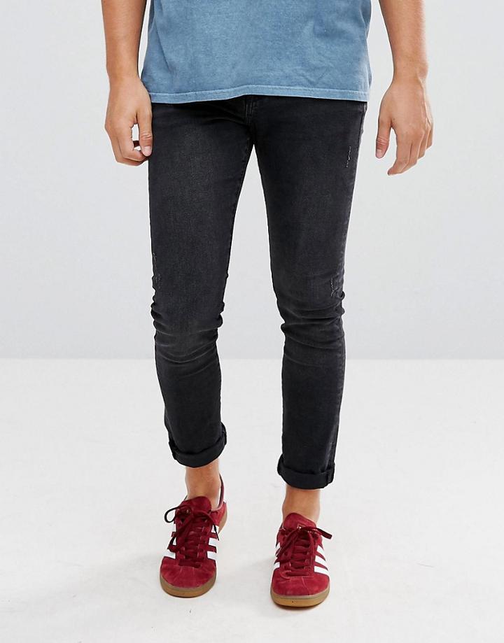 Stradivarius Slim Jeans In Washed Black - Black