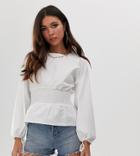 Missguided Top With Shirred Waist In White - White