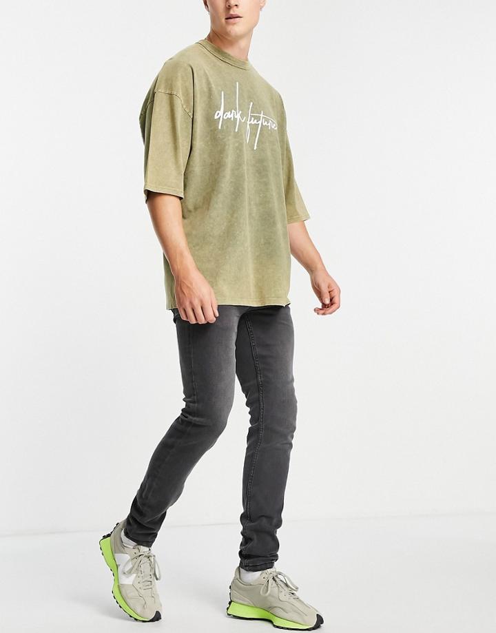 Only & Sons Skinny Fit Jeans In Washed Black