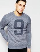 Scotch & Soda Knitted Crewneck Pull With Quilted Frontpanel And Shoulders - Gray