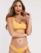 Pull & Bear High Leg Bikini Bottoms In Yellow