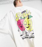 Collusion Oversized T-shirt With Cartoon Fruit Print In White