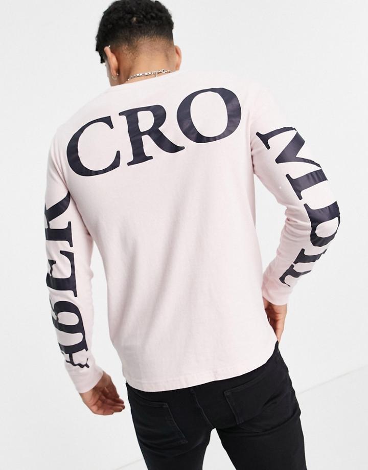 Abercrombie & Fitch Central Sleeve And Cross Back Puff Logo Long Sleeve Top In Pink