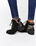 Aldo Buckle Lace Up Flat Boots - Black
