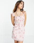 Asos Design Lace Insert Pintuck Chiffon Mini Dress In Butterfly Print-multi