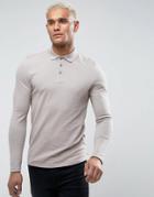 Asos Long Sleeve Muscle Fit Polo In Pique In Gray - Beige