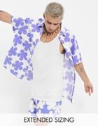 Asos Design Relaxed Shirt In Blue And White Floral - Part Of A Set