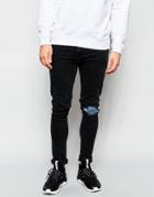 Asos Super Skinny Jeans Rip With Patches In Washed Black - Washed Black