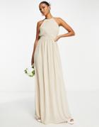 Tfnc Bridesmaid Chiffon Maxi Dress With Pleated Front In Caffe Latte-brown