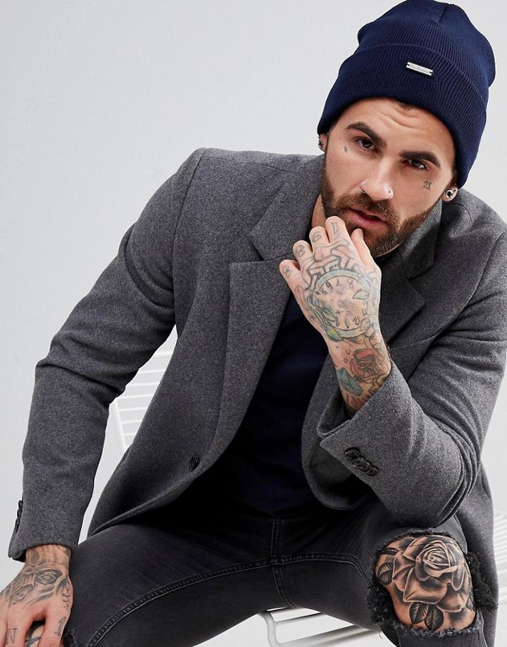 Ben Sherman Beanie Hat In Navy - Blue