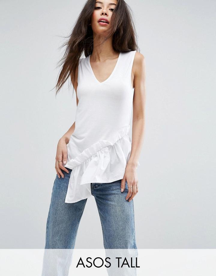 Asos Tall Sleeveless Top With Shirting Hem - White