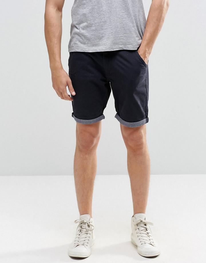 Brave Soul Chino Contrast Turn Up Shorts - Navy