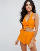 Asos Knot Front Crop Top Beach Co-ord - Orange