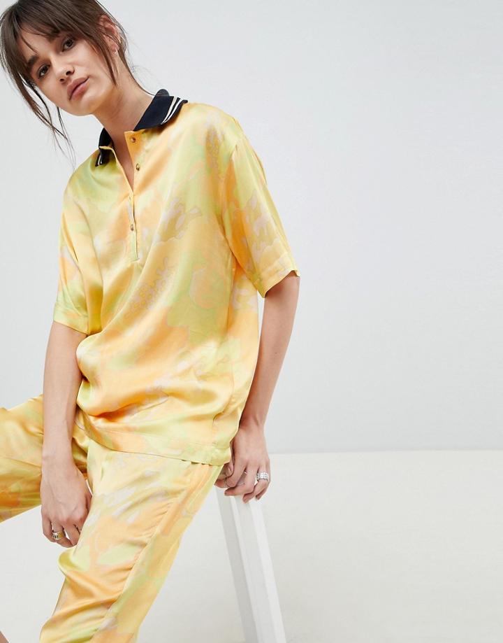 Asos White Printed Co-ord Polo T-shirt - Yellow