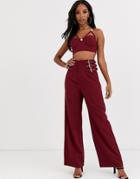 4th + Reckless Two-piece Wide Leg Buckle Pants In Wine-red