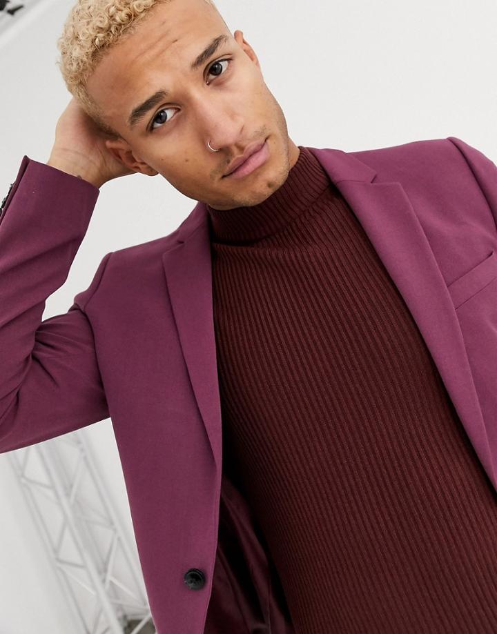 Asos Design Wedding Super Skinny Suit Jacket In Aubergine-red